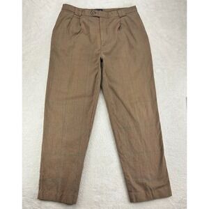 Gant Trouser Pants Mens 36x32 Brown Hounstooth Cotton Pleated Straight Leg